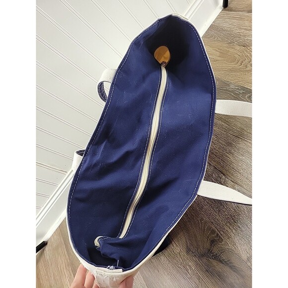 LL BEAN Boat and Tote USA Large Canvas Bag Blue Straps Classic 17" x 13" x 7" - Picture 9 of 14
